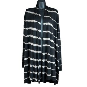 LAmade Black & Cream Tie Dye stripe Open Front Longline Open Front Cardigan XS